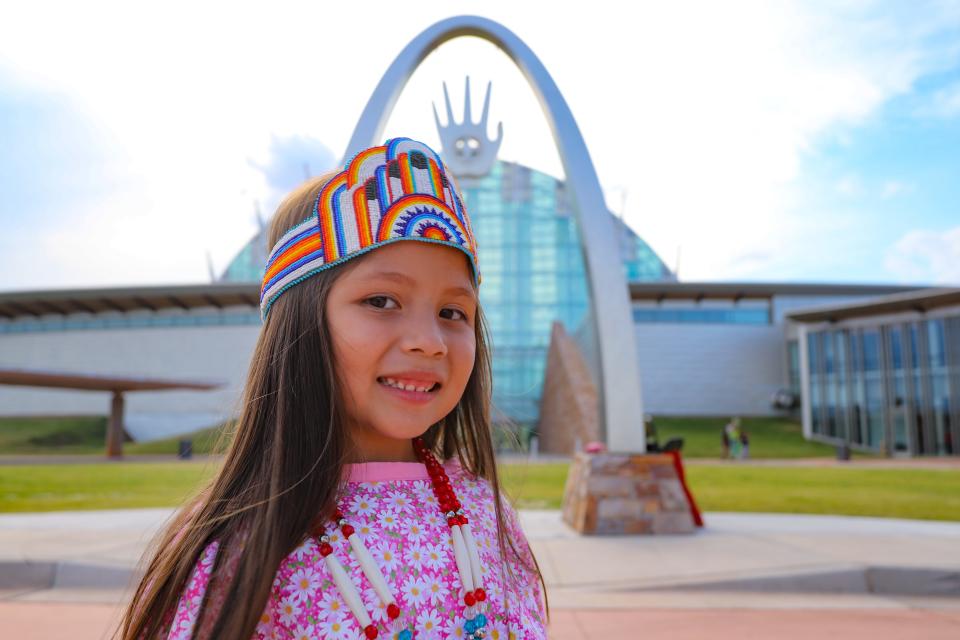 Aidan Underwood is pictured outside the First Americans Museum. Students ages 4-12 can attend the museum for free every third Sunday of the month for AT&T Sundays.