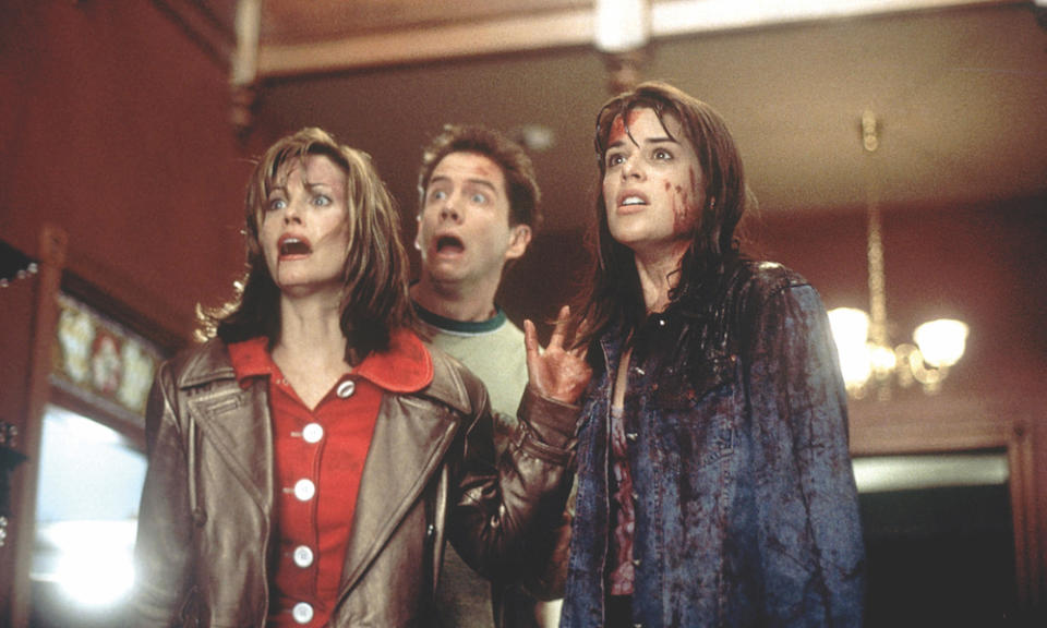 Scream, Courteney Cox, Jamie Kennedy, Neve Campbell, 1996, (c) Dimension/courtesy Everett Collection