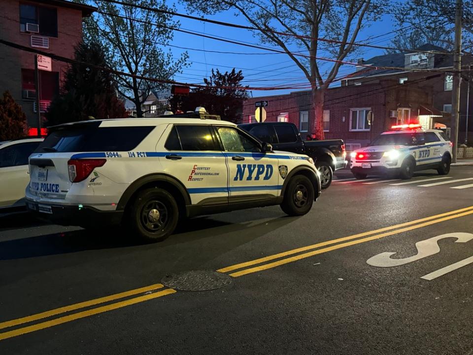 Police at the scene of where two teens were stabbed in Queens on April 22, 2024. Peter Gerber