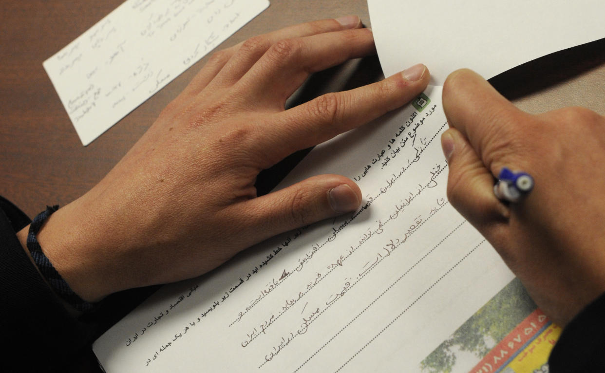 A student allegedly called police after becoming concerned about Farsi written on the board in a Beginners Persian I class. (Photo: Nikki Kahn/Washington Post via Getty Images)