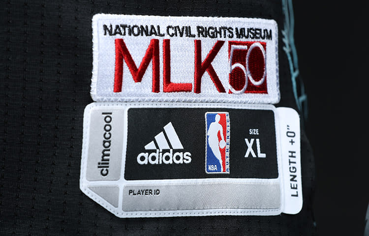 The MLK50 Pride uniforms were developed in partnership with the National Civil Rights Museum. (Photo via Grizzlies)