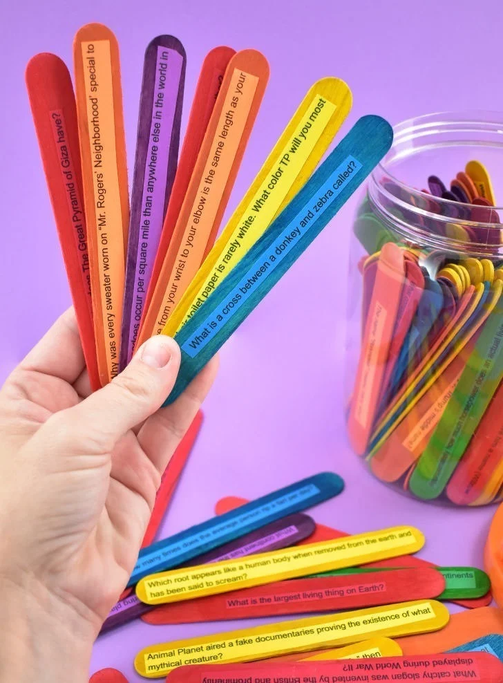 diy trivia sticks, party games for kids dream a little bigger blog