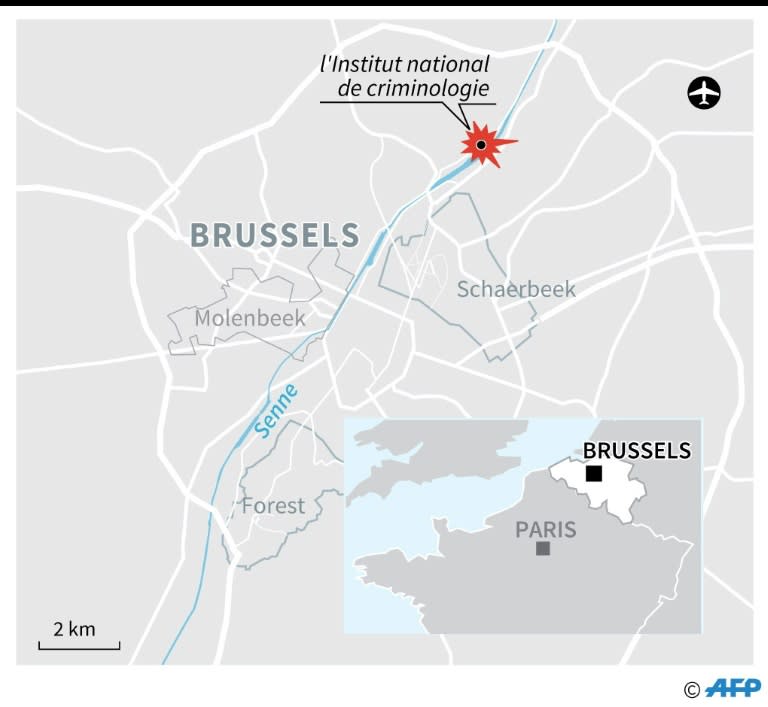 Map locating Belgium's national crime lab, the site of an explosion and fire that caused major damage
