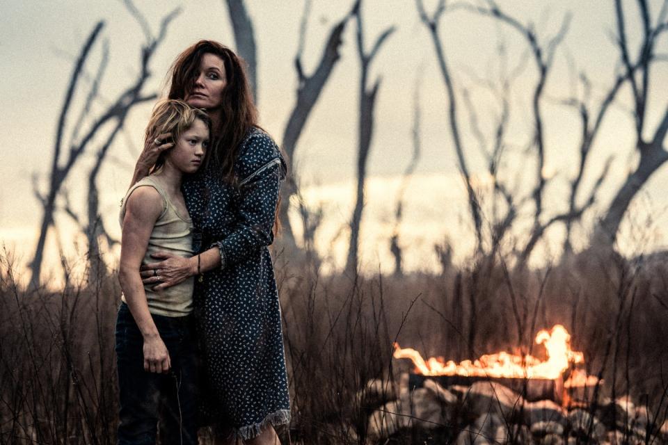 Orlando Schwerdt and Essie Davis in the movie "True History of the Kelly Gang."