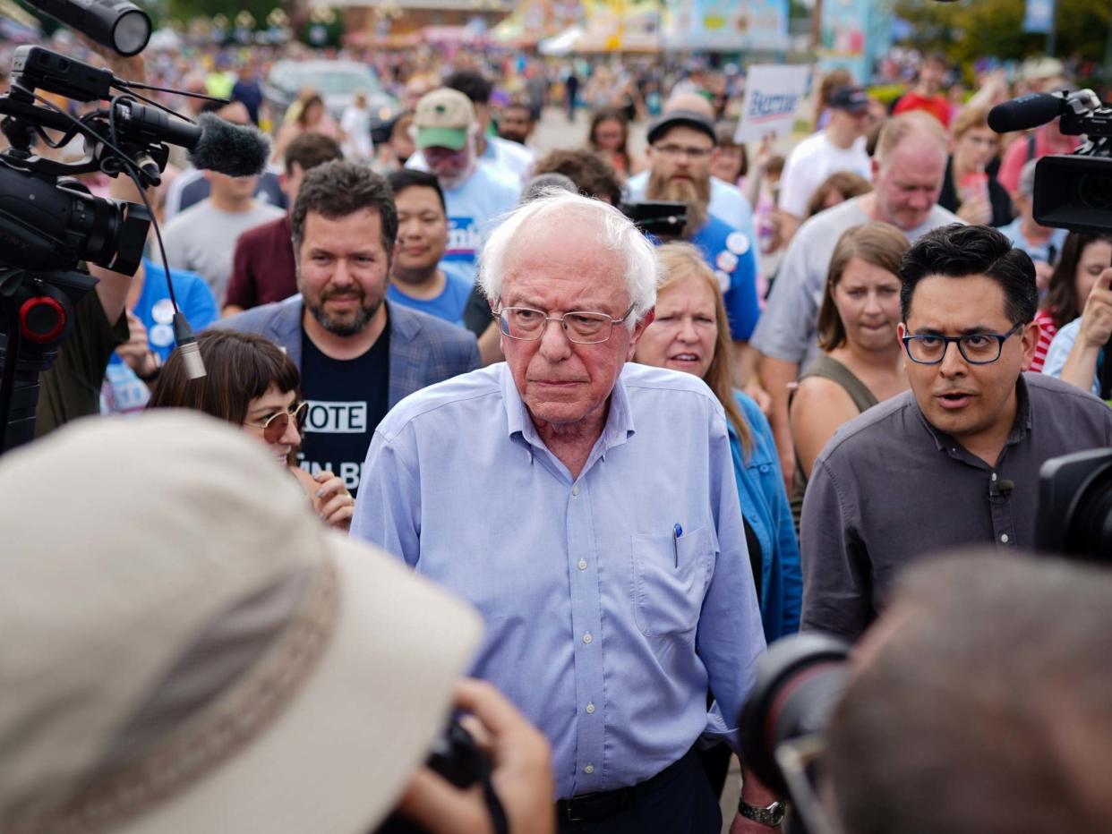 Democratic presidential candidate Bernie Sanders arrives at the Iowa State Fair in Des Moines on 11 August: EPA