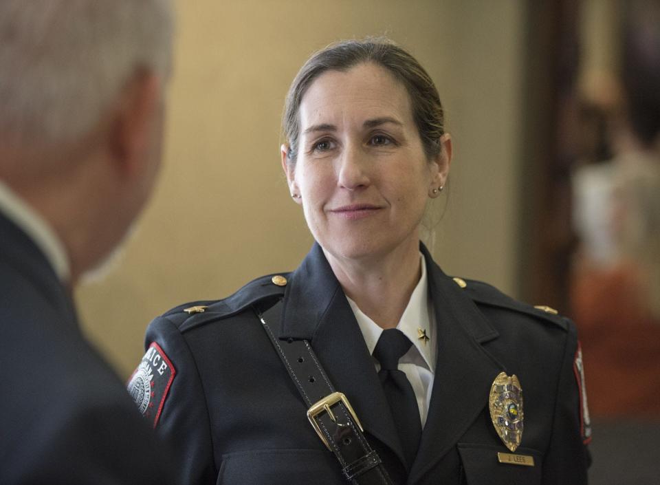 Jill Lees, former chief of police for the Indiana University Police Department, at her swearing in ceremony in 2019.