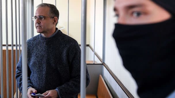 PHOTO: Paul Whelan, a former U.S. Marine accused of spying and arrested in Russia, stands inside a defendants' cage during a hearing at a court in Moscow, Aug. 23, 2019. (Kirill Kudryavtsev/AFP via Getty Images, FILE)