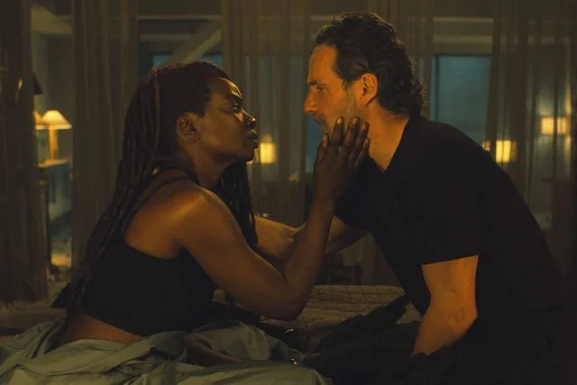 <p>Gene Page/AMC</p> Danai Gurira and Andrew Lincoln on 'The Walking Dead: The Ones Who Live'