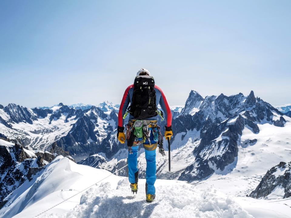 A stock image of a mountaineer in Chamonix, France.