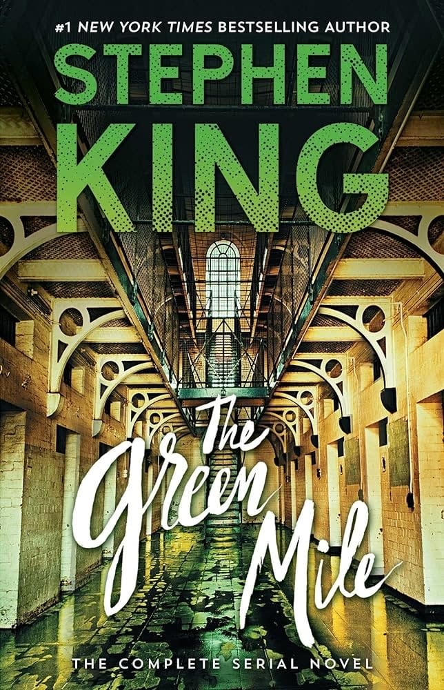 Cover of Stephen King's 'The Green Mile' featuring a prison walkway leading to a light