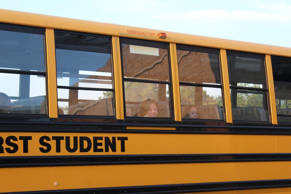 Students arrive on a bus to Edison Middle School on September 5, 2023, in Green Bay.