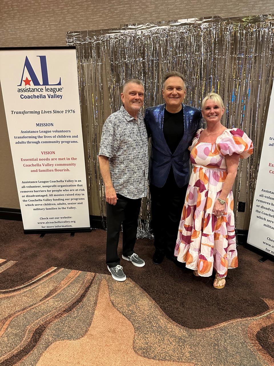Steve Goodyear, Jeff Hobson and Kellie Kidder pose at the Assistance League Coachella Valley's annual fundraiser, held March 7, 2024, in Rancho Mirage, Calif.