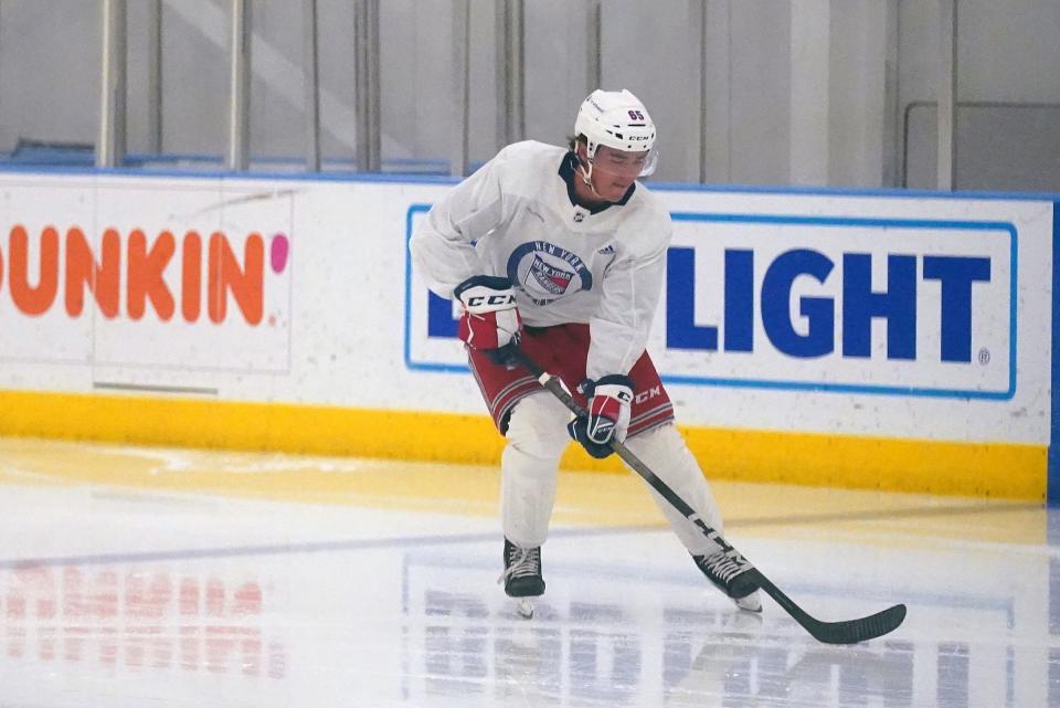 Brett Berard (65) in action at the New York Rangers development camp at Madison Square Garden Training Center in Tarrytown on Wednesday, Jul 3, 2024. John Meore/The Journal News