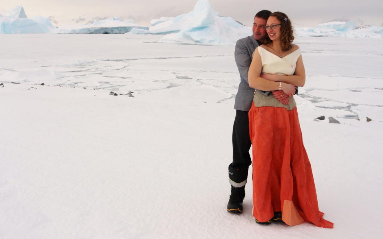 Polar field guides Julie Baum and Tom Sylvester have tied the knot in the first official wedding on the British Antarctic Territory - PA
