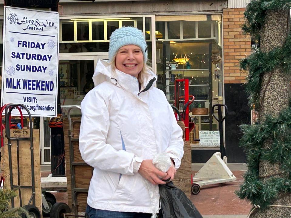 Kelley Duppstadt, Somerset Inc.'s community engagement director, helps get things organized Friday morning for the annual Fire & Ice Festival.