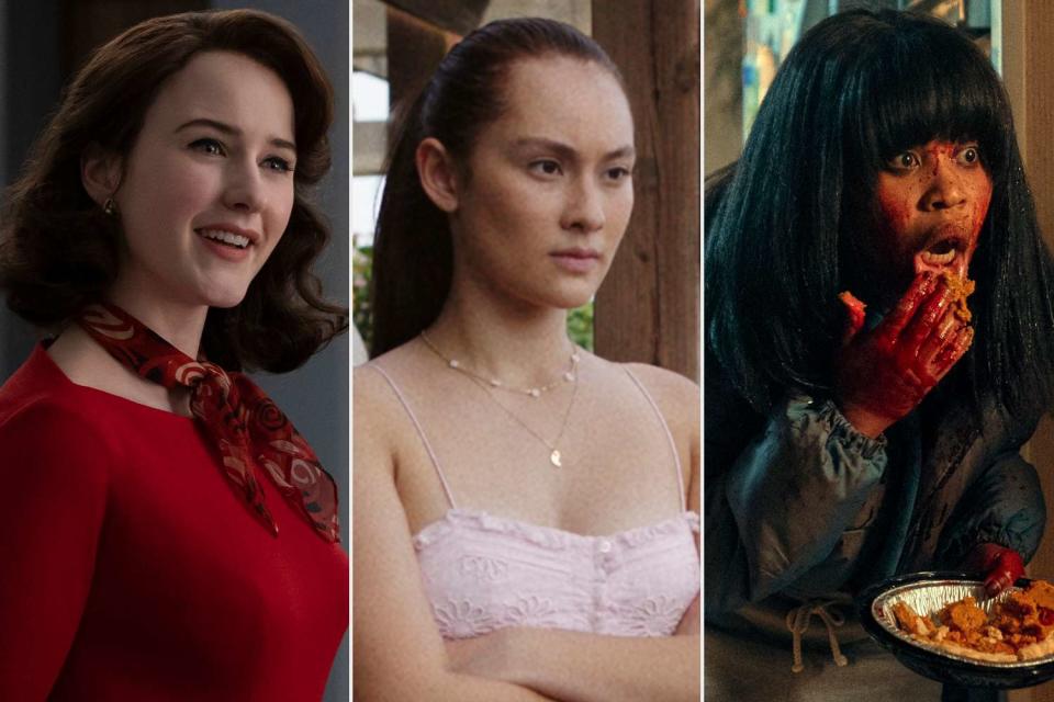 <p>Amazon Studios, Courtesy of Prime Video, Warrick Page/Prime Video</p> Rachel Brosnahan in "The Marvelous Mrs. Maisel", Lola Tung in "The Summer I Turned Pretty", and Dominique Fishback in "Swarm"