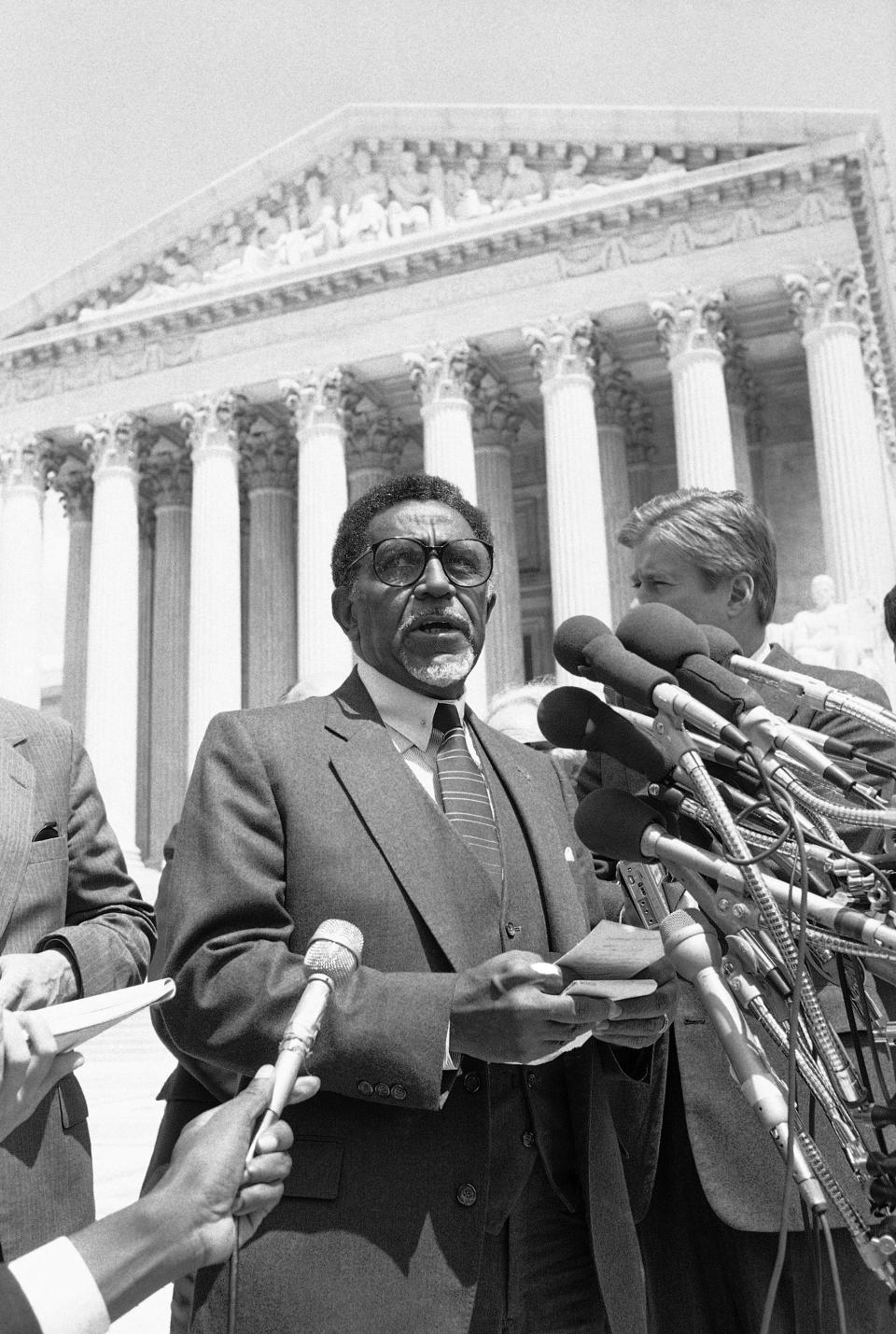 FILE - In this Aug. 16, 1972, file photo, the Rev. Joseph E. Lowery, chairman of the board of the Southern Christian Leadership Conference, makes a point to the convention opening in Dallas. Lowery, a veteran civil rights leader who helped the Rev. Dr. Martin Luther King Jr. found the SCLC and fought against racial discrimination, died Friday, March 27, 2020, a family statement said. He was 98. (AP Photo/Charles Bennett, File)