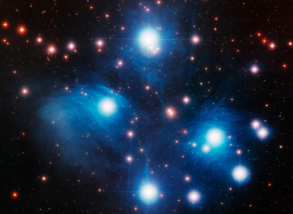An image of the famous Pleiades star cluster, also known as The Seven Sisters, in optical light.