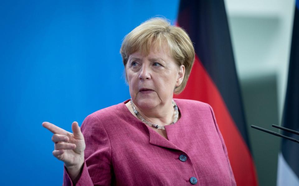 Angela Merkel speaking this morning - Kay Nietfeld/Pool via Reuters