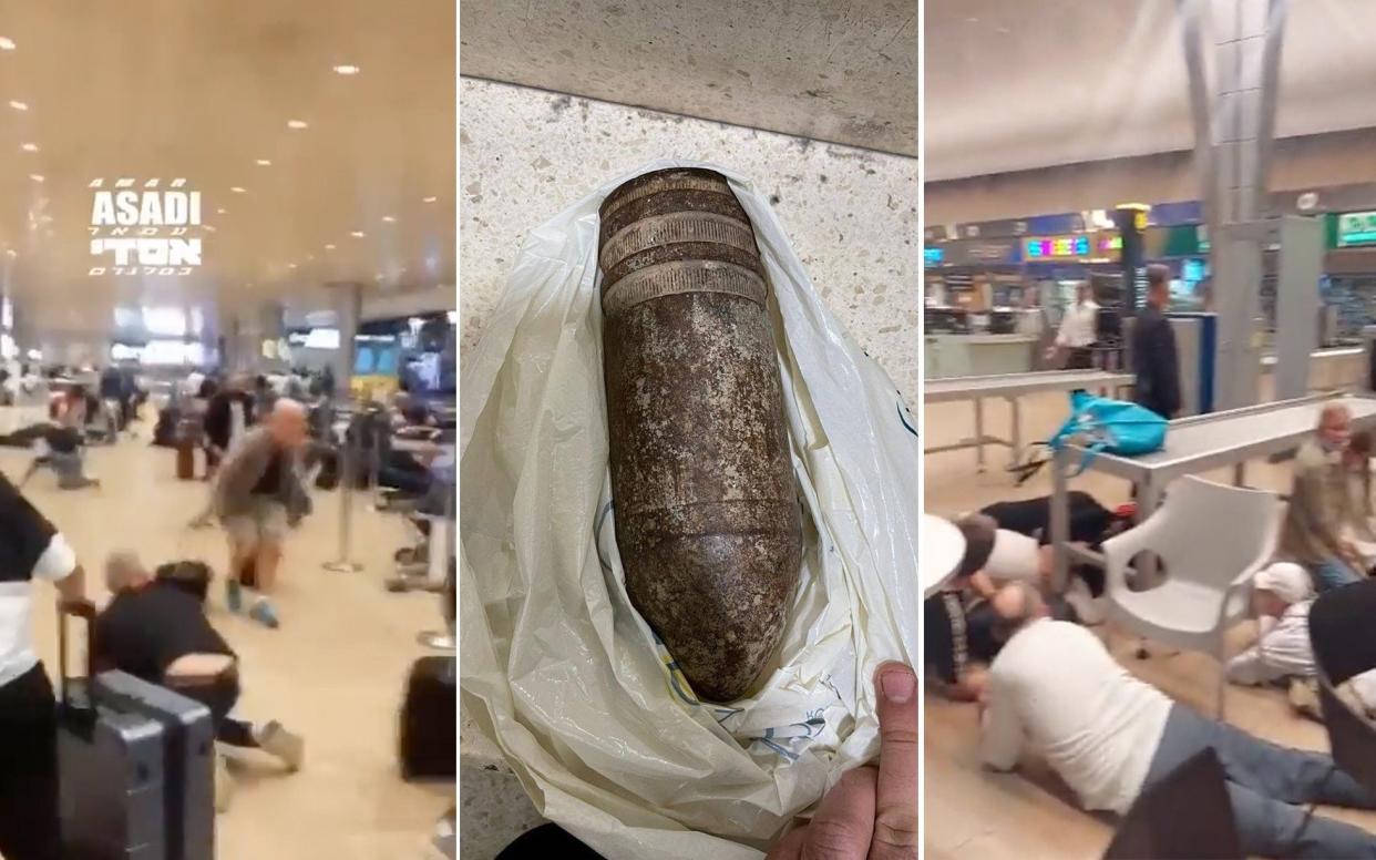 An American family that had toured the Golan Heights arrived at the airport for their flight back to the United States with this unexploded shell - Israel Airport Authority and video grabs from twitter