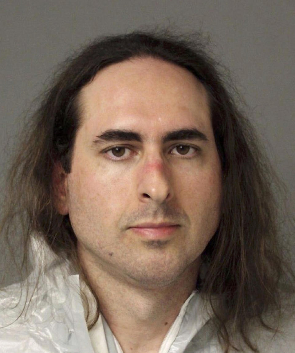 FILE - This June 28, 2018, file photo provided by the Anne Arundel Police shows Jarrod Ramos in Annapolis, Md. A pretrial hearing is scheduled Tuesday, June 25, 2019, in the case of Ramos, who is charged with fatally gunning down five people at the Capital Gazette newspaper in Maryland. (Anne Arundel Police via AP, File)