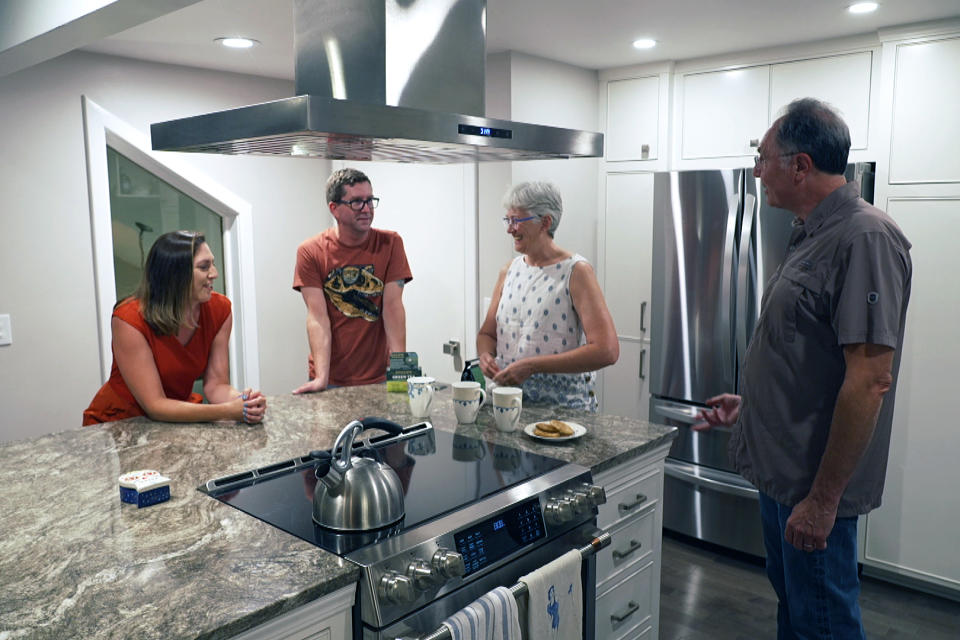 Kathryn Teske, left, and her family in their kitchen in Spokane, Wash., on Aug. 29. (NBC News)