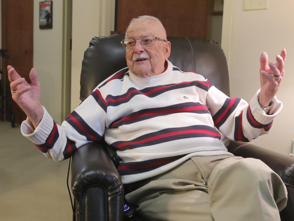 Former Barberton Mayor Kenneth Cox talks about his career during a recent interview at his Pleasant View Assisted Living apartment in Barberton.