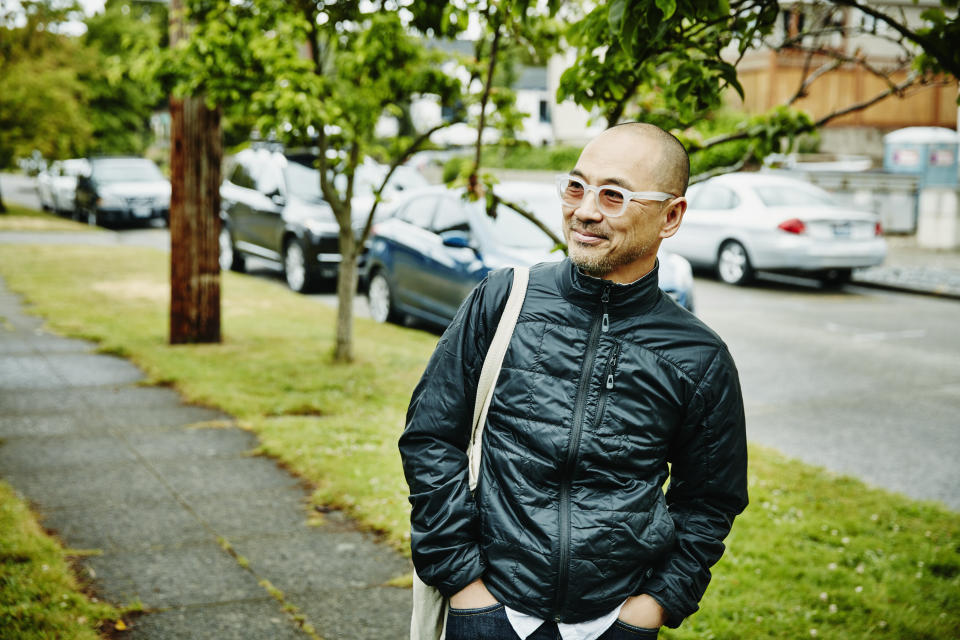 man walking down the street