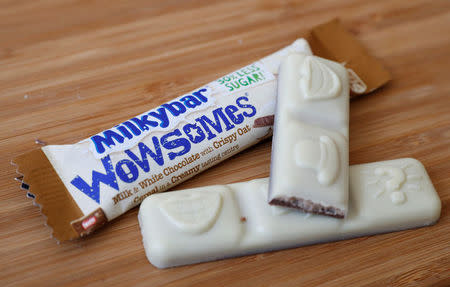 Bars of Nestle's new 'Milkybar Wowsomes' are displayed on a table at their Product Technology Centre in York, Britain, March 21, 2018. Picture taken March 21, 2018. REUTERS/Phil Noble