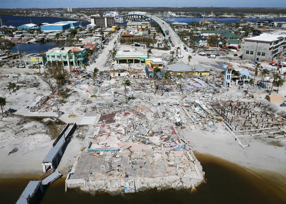 Times Square, an iconic feature of Fort Myers Beach, is devastated after Hurricane Ian on Friday, Sept. 30, 2022.Tcn Hurricane Ian Damage Wc