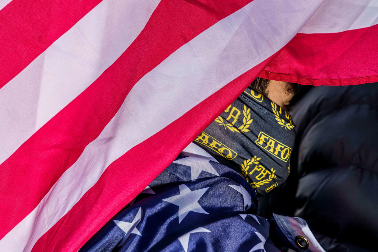 Protestors, including members of the Proud Boys, rally against COVID-19 vaccinations and mandates in New York City, on Nov. 20, 2021.