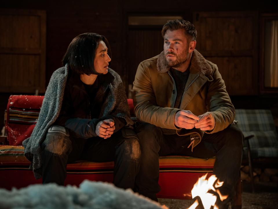 screenshot of Golshifteh Farahani and Chris Hemsworth in a scene from Extraction 2