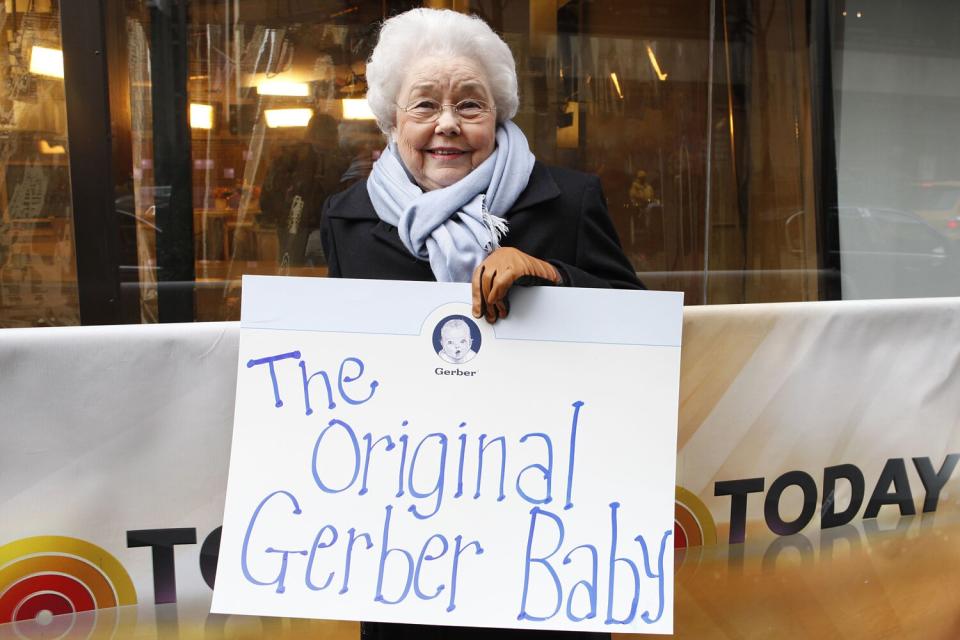In this photo provided by Gerber, Ann Turner Cook, whose baby face launched the iconic Gerber logo, arrives at NBC's Today Show to announce the winner of the 2012 Gerber Generation Photo Search on in New York City