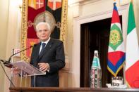 Italian President Sergio Mattarella speaks during a ceremony on the tenth anniversary of the death of former Italian President Francesco Cossiga, at the University of Sassari