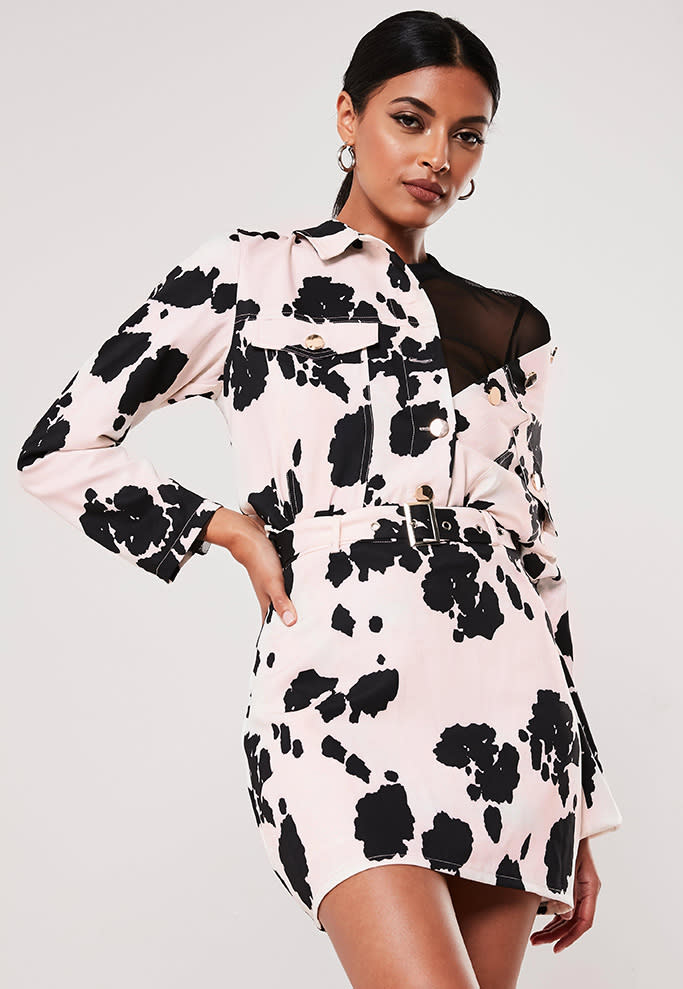 MissGuided Cow Print Co-Ord Belted Mini Skirt