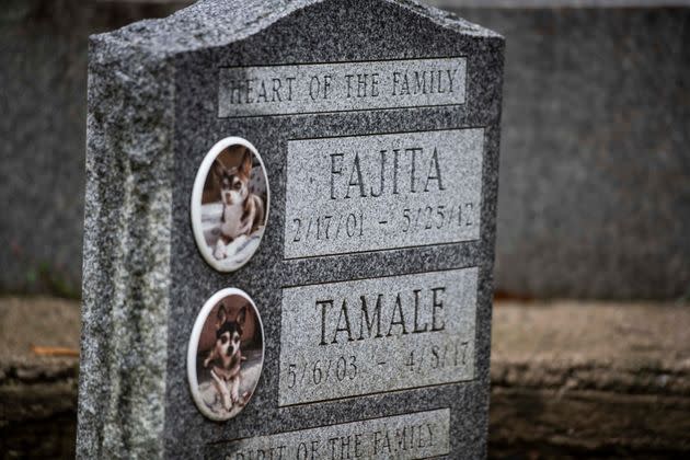 A tombstone for Fajita and Tamale at the Hartsdale Pet Cemetery. (Photo: Damon Dahlen/HuffPost)