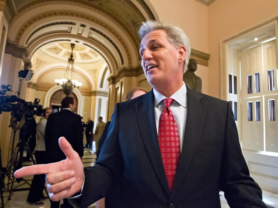 House Majority Whip Kevin McCarthy of Calif., leaves the House chamber on Capitol Hill in Washington, Wednesday, July, 11, 2012, after the Republican-controlled House voted 244-185 to repeal President Barack Obama's health care law. (AP Photo/J. Scott Applewhite)