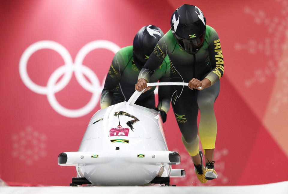 Image: Jazmine Fenlator-Victorian and Carrie Russell of Jamaica at the PyeongChang 2018 Winter Olympic Games on Feb. 21, 2018. (Clive Mason / Getty Images file)