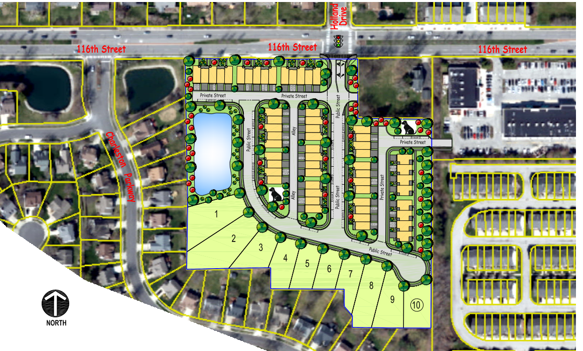 Site plan for the proposed Maple Del development on 116th Street in Fishers.