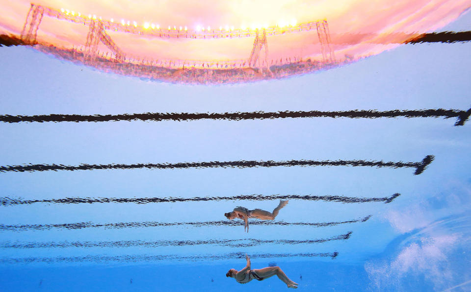 <p>Jacqueline Simoneau of Canada competes in the synchronized Solo Technical Women Preliminary at the 17th FINA World Aquatics Championships in, Budapest, Hungary, July 14, 2017. (Photo: Michael Dalder/Reuters) </p>