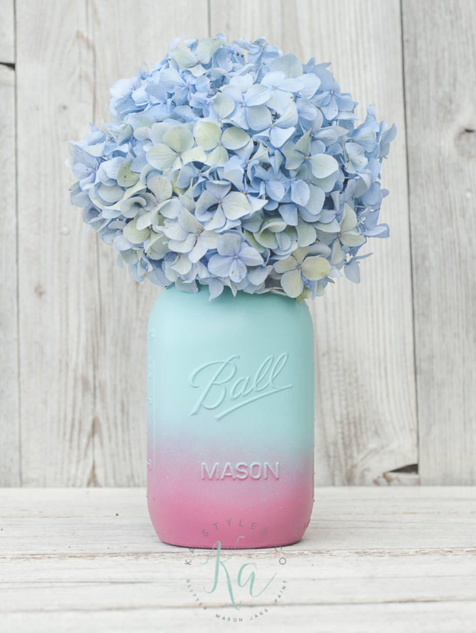 Aqua Floral Mason Jar