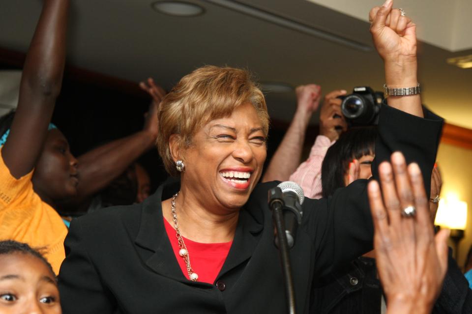 Brenda Lawrence candidate in the Michigan 14th Congressional race gave her acceptance speech at the Hilton in Southfield Michigan on August 5, 2014.