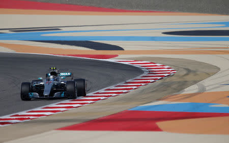 Formula One - F1 - Bahrain Grand Prix - Sakhir, Bahrain - 15/04/17 - Mercedes Formula One driver Valtteri Bottas of Finland drives during the third practice session. REUTERS/Hamad I Mohammed