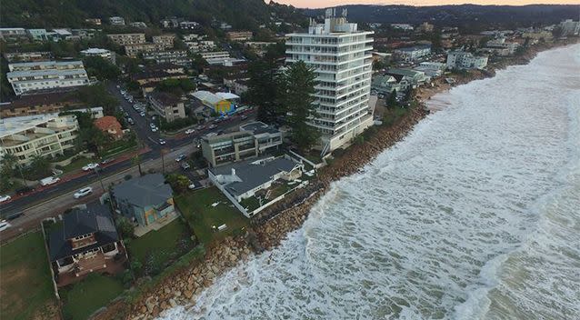 Massive amounts of white wash have taken over the NSW east coast. Photo: UNSW Water Research Laboratory