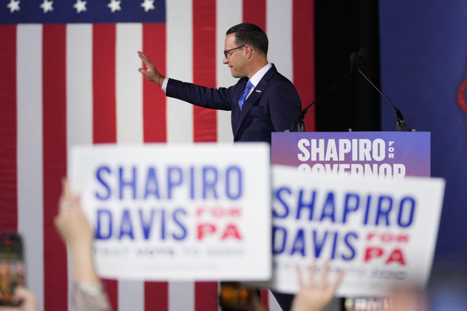 Pennsylvania Democratic gubernatorial candidate Josh Shapiro, the state's attorney general, attends an election night event, Tuesday, Nov. 8, 2022, in Oaks, Pa. According to data from AP VoteCast, about four in five people with no religion voted for Shapiro and John Fetterman, both Democrats elected Pennsylvania's newest governor and senator, respectively. (AP Photo/Matt Slocum)