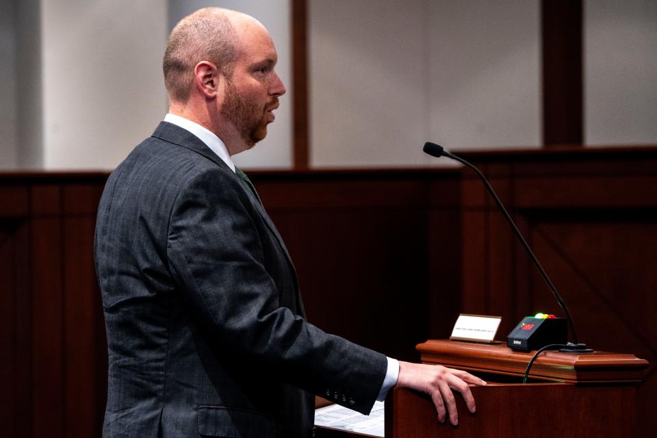 Eric Wessan, attorney representing the State of Iowa, speaks during oral arguments for the lawsuit challenging Iowa's 2023 law banning most abortions at 6 weeks at the Iowa Supreme Court on Thursday, April 11, 2024, in Des Moines.