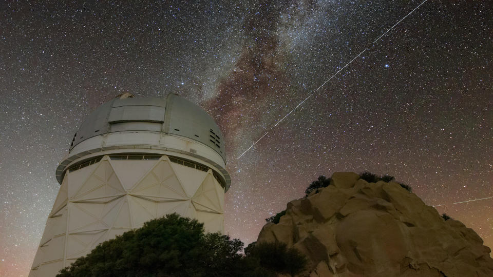 Trail from BlueWalker 3 above Kitt Peak telescope in Arizona.