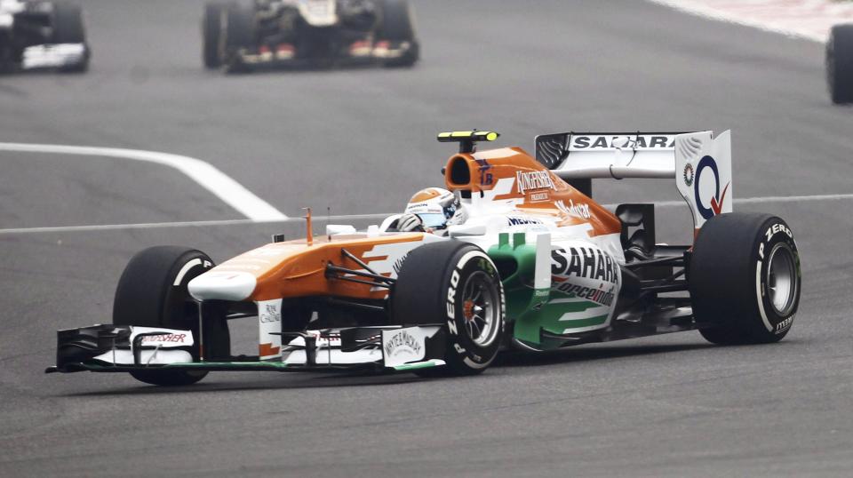 Force India Formula One driver Sutil drives during the Indian F1 Grand Prix at the Buddh International Circuit in Greater Noida