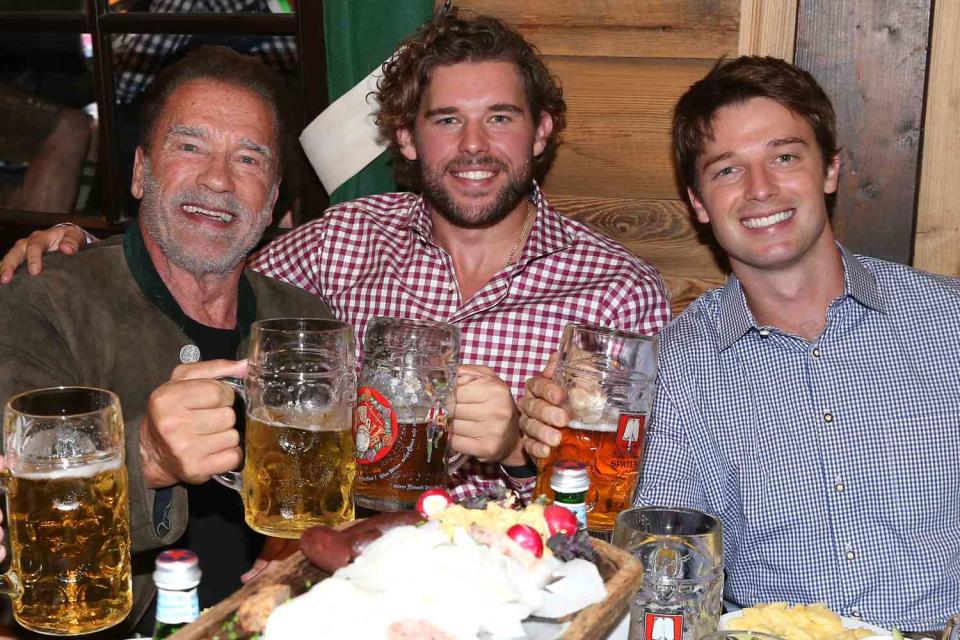 <p>Gisela Schober/Getty</p> Arnold Schwarzenegger with his sons Christopher and Patrick Schwarzenegger on Sept. 24, 2022