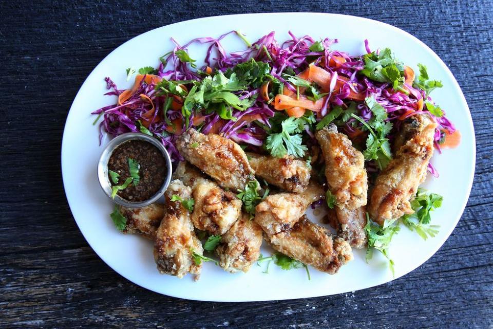 Honey-Cilantro Wings with Red Cabbage Slaw